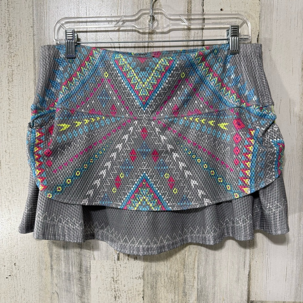 Lucky in Love Gray Neon Pattern Skirt Skort with Vibrant Patterns - Picture 3 of 10